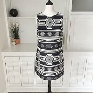 Alice + Olivia Black White Cotton Southwest Print Clyde Shift Dress Size 8/M